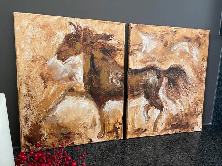 Peinture abstraite en 2 parties cheval Mk Art, Antiquités & Art, Art | Peinture | Abstraite, Enlèvement ou Envoi