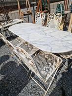 marmer tafel+fond met 6 stoelen €275, Tuin en Terras, Ophalen, Gebruikt