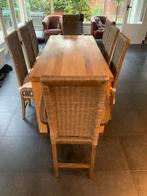 Eiken Tafel met 8 Rotan stoelen, Huis en Inrichting, Ophalen, Gebruikt, Vintage, 6 tot 8 stoelen