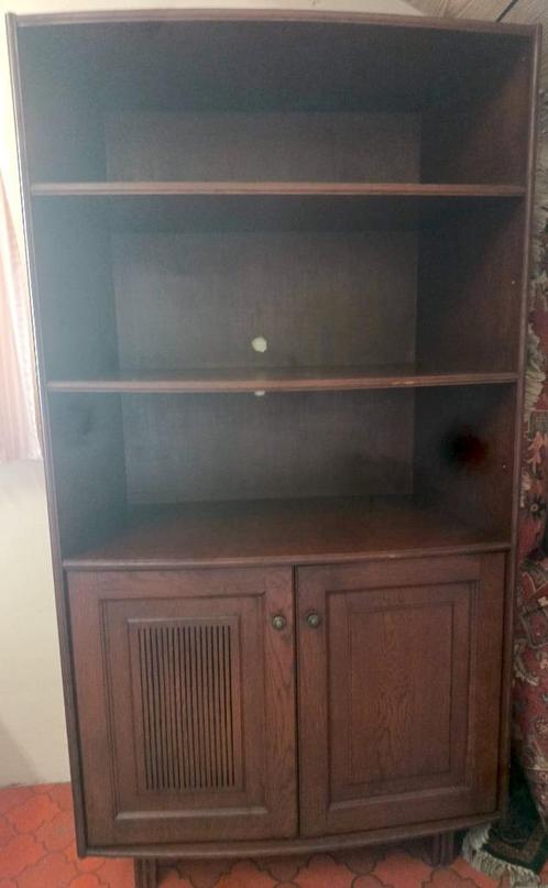Retro houten kast – open boekenkast met onderkast, Antiek en Kunst, Antiek | Meubels | Kasten, Ophalen