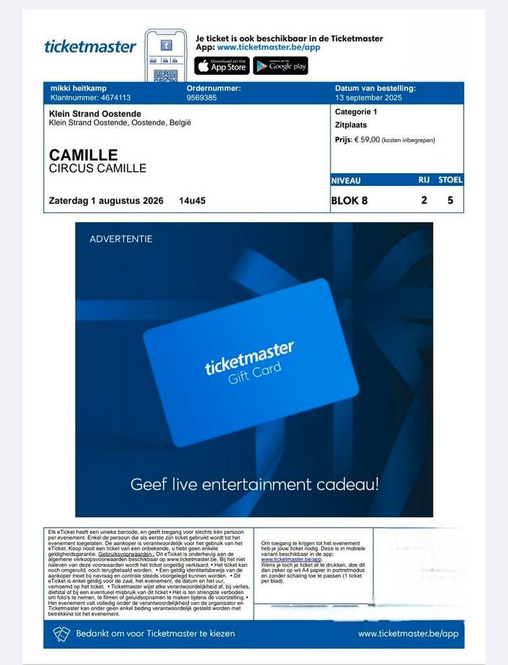 2 kaartjes circus camille op 1 agustus, Tickets en Kaartjes, Concerten | Nederlandstalig, Twee personen, Augustus, Overige typen