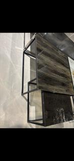 Nieuw! bijzettafel met marmerlook glas&zwart metalen frame, Ophalen, Glas, Nieuw, Aluminium