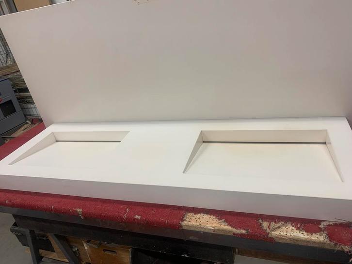 Dubbele lavabo corian, Doe-het-zelf en Bouw, Sanitair, Gebruikt, Wastafel, Inox, Steen, Ophalen