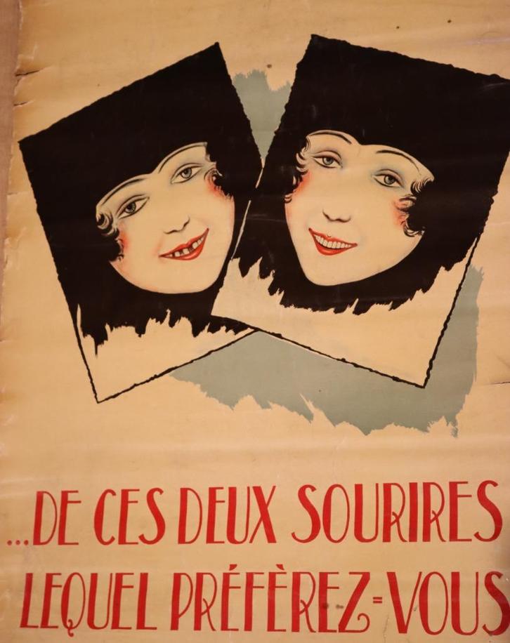 Antieke Art Deco tandarts reclameposter, Antiek en Kunst, Kunst | Overige Kunst, Ophalen of Verzenden