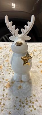 Élan de Noël en céramique brillante blanc et or, Enlèvement, Neuf