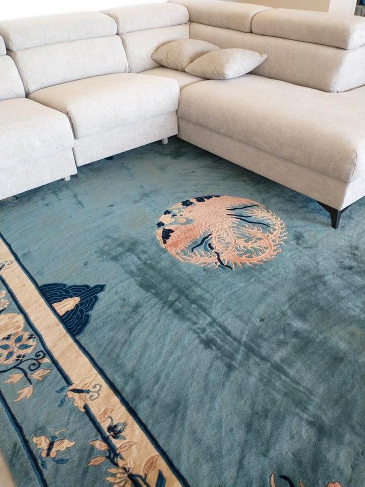 Tapis décoratif aux couleurs bleu/beige, Maison & Meubles, Ameublement | Tapis & Moquettes, Utilisé, Beige, Bleu, Enlèvement