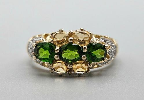 Gouden Vintage ring met smaragd, citrien en diamant.2025/147, Handtassen en Accessoires, Ringen, Zo goed als nieuw, Dame, 17 tot 18
