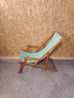 Houten Klapstoel met Retro Stof – jaren '60/'70, Gebruikt, Warandestraat 51, Nazareth, Info@keukiesshop.com, Verstelbaar