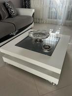 Table de salon moderne - blanc laqué & verre fumé, Maison & Meubles, Enlèvement, Comme neuf, Verre