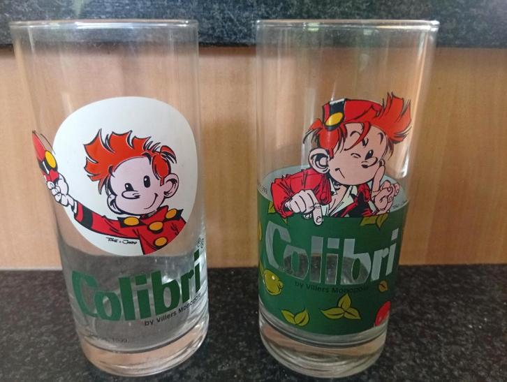 2 verres Spirou "Colibri" (1999)., Collections, Personnages de BD, Neuf, Ustensile, Gaston ou Spirou, Enlèvement ou Envoi