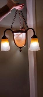 Lustre Art Déco en bronze avec pâte de verre signé Schneider, Enlèvement