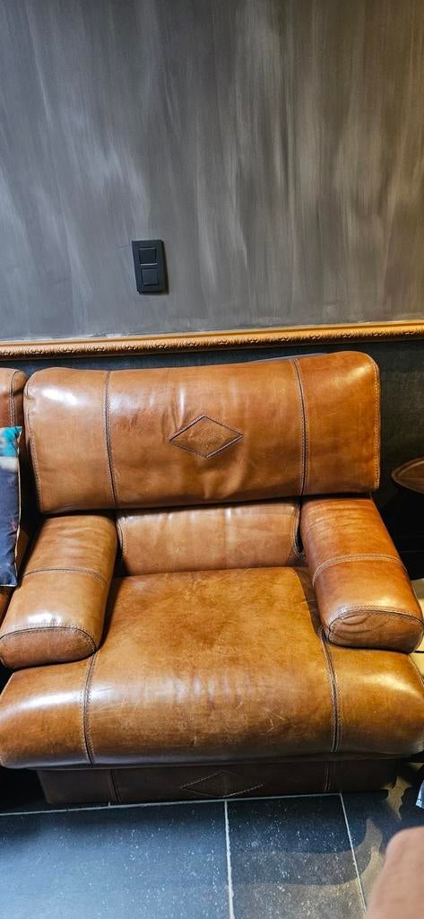 Prachtige zetel in echt dik leder.  Br 102 93cmx94 diepte, Ophalen