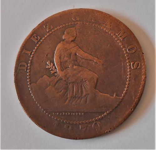 Munt Spanje - 10 centimos 1870 - cien piezas, Postzegels en Munten, Munten | Europa | Niet-Euromunten, Losse munt, Overige landen