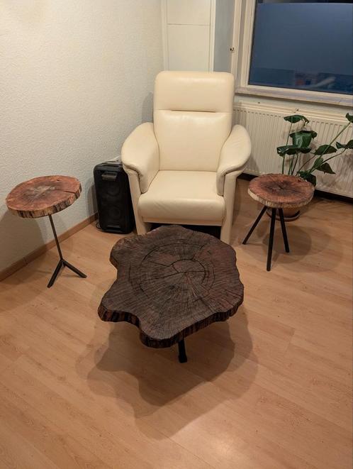 handgemaakt massief eiken salontafel en bijzettafel, Huis en Inrichting, Tafels | Salontafels, Nieuw, Ophalen of Verzenden
