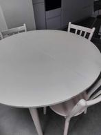 Table ronde blanche en hêtre extensible avec 5 chaises, Huis en Inrichting, Ophalen, Gebruikt