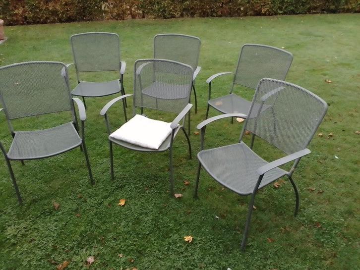 6 massief metalen stoelen EXTRA VERLAAGDE PRIJS, Tuin en Terras, Tuinstoelen, Zo goed als nieuw, Overige materialen, Stapelbaar