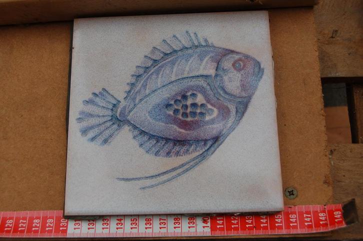 Heel oude keramische tegels met visafbeelding 15x15cm, Antiek en Kunst, Antiek | Wandborden en Tegels, Ophalen of Verzenden