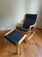 Schommelstoel Poäng Ikea + voetenbank, Ophalen, Zo goed als nieuw, Hout