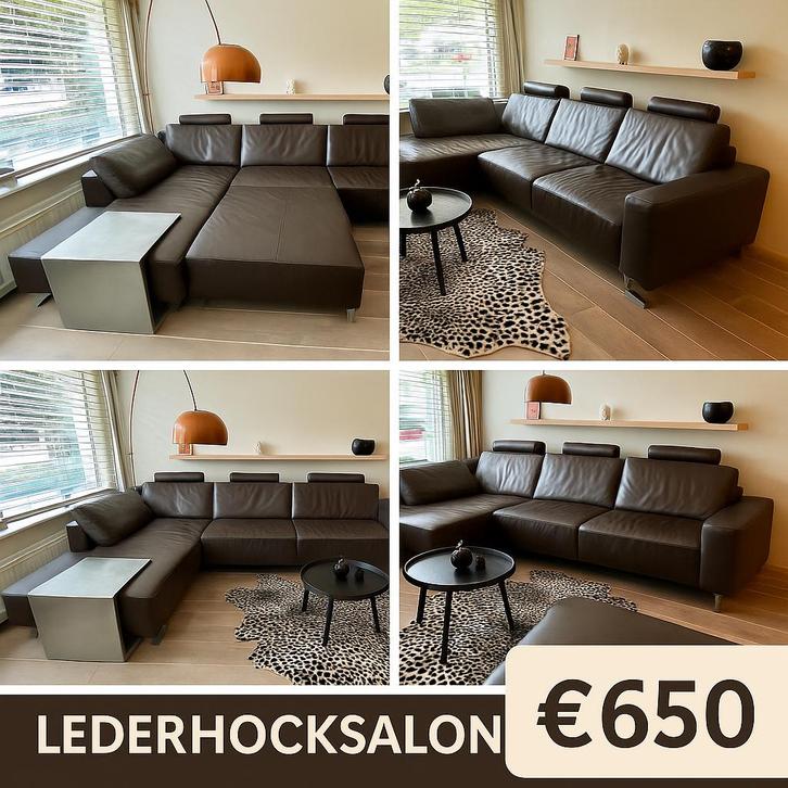 Lederen hoeksalon in zeer goede staat, Huis en Inrichting, Zetels | Complete zithoeken, Leer, Ophalen