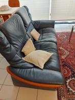 Blauwe lederen 2 zit zetel, Huis en Inrichting, Ophalen, Gebruikt, Tweepersoons, Leer