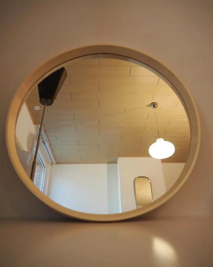Ronde Space Age spiegel, 1970s, Huis en Inrichting, Woonaccessoires | Spiegels, Zo goed als nieuw, 50 tot 75 cm, Ophalen