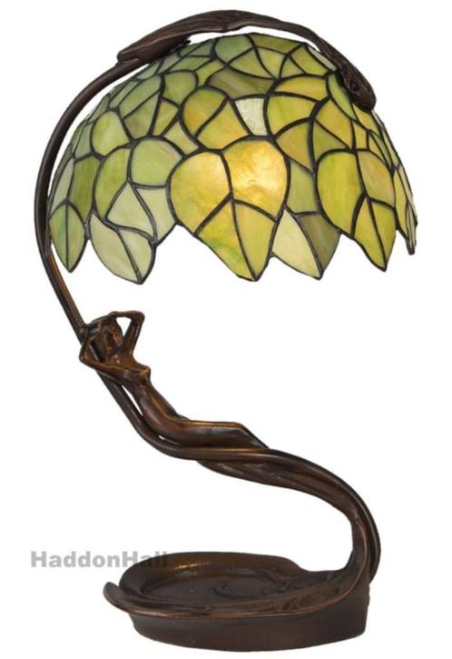 Lampe Tiffany Green Leaves 42cmH, Maison & Meubles, Lampes | Lampes de table, Neuf, Moins de 50 cm, Verre, Enlèvement ou Envoi