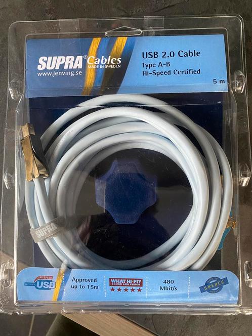 Supra cabel 5m usb 2.0 type A-B pc to dac high end kabel!!, TV, Hi-fi & Vidéo, Câbles audio & Câbles de télévision, Comme neuf