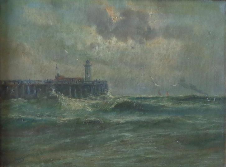 ROMAIN STEPPE / STAKETSEL ZEE / OLIEVERF / 48x58cm / KADER, Antiquités & Art, Art | Peinture | Classique, Enlèvement ou Envoi