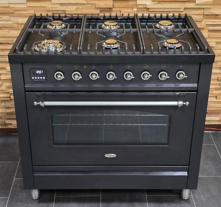 🔥 Poêle Boretti de luxe 90cm anthracite + four à 300 degrés, Electroménager, Cuisinières, Comme neuf, Autoportant, 5 zones de cuisson ou plus