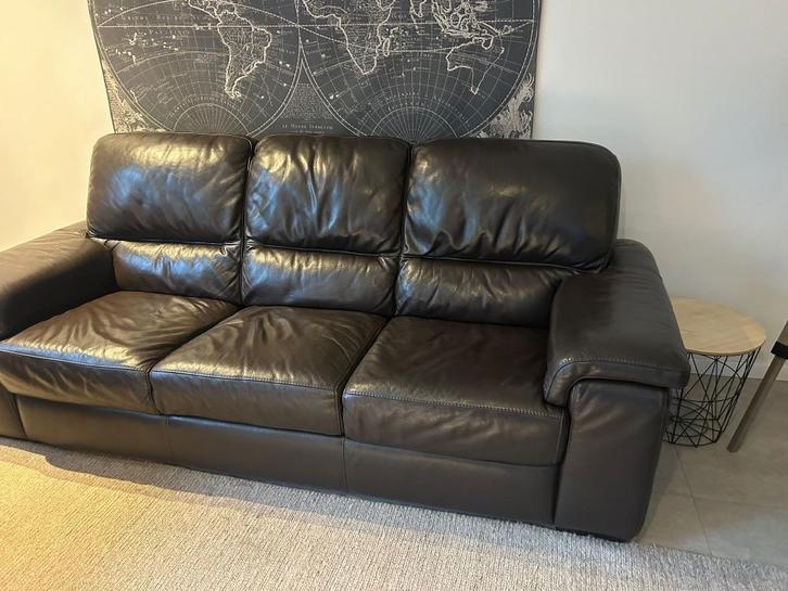 ZETEL LEER DONKERBRUIN WEBA, Huis en Inrichting, Zetels | Complete zithoeken, Zo goed als nieuw, Leer, Ophalen