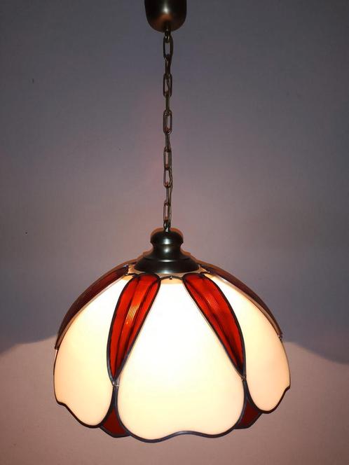 jaren’70 vintage plastic hanglamp tiffany/space-age oranje, Maison & Meubles, Lampes | Suspensions, Utilisé, Moins de 50 cm, Synthétique