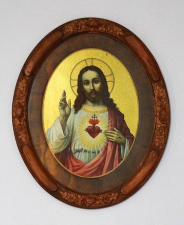 Antieke religieuze ovale kader, 58 x 48 cm beschikbaar voor biedingen