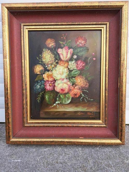 huile sur panneau fleurs signe jos melis, Antiek en Kunst, Kunst | Schilderijen | Klassiek, Ophalen of Verzenden