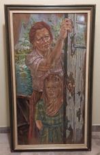 Moeder met kind, pastel op hout, A. Bruyneel 1989, Antiek en Kunst, Ophalen of Verzenden