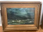 Marine XIX ondertekende olieverf op canvas oud frame, Ophalen of Verzenden