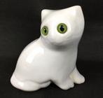 Figurine chat porcelaine design vintage yeux en verre 1980’s, Antiquités & Art, Enlèvement ou Envoi