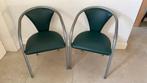 Comfortabele stoelen groene leren zitting en ijzeren poten, Ophalen of Verzenden, Zo goed als nieuw