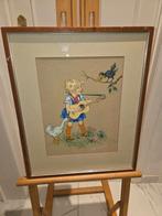 Prachtige, kleurrijke handgemaakte tekening onder glas, Ophalen of Verzenden