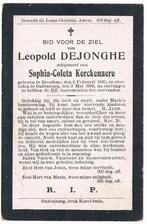 Bp. Dejonghe Leopold. ° Breedene 1840 † Oudenburg 1909, Verzamelen, Bidprentjes en Rouwkaarten, Ophalen of Verzenden, Bidprentje
