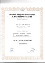 Soc. Belge de Fourrures A. De Bonnet -& Fils, Action, 1970 à nos jours, Enlèvement ou Envoi