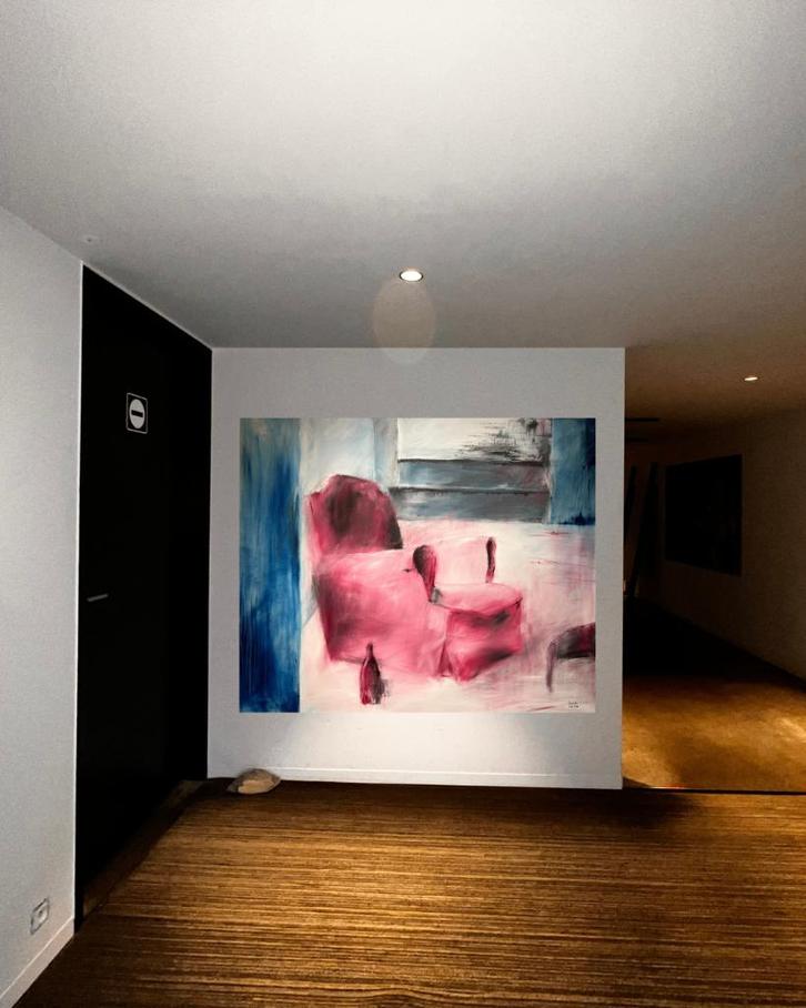 Schilderij peinture painting ‘Take a seat’ 100x120, Antiek en Kunst, Kunst | Schilderijen | Modern, Ophalen