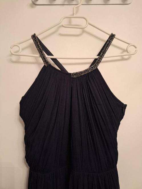 Mango feest-/baljurk (maat S) donkerblauw met bandjes, Kleding | Dames, Jurken, Zo goed als nieuw, Maat 36 (S), Blauw, Onder de knie