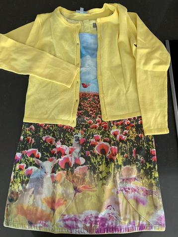 Outfit Pasen/Lente - meisje maat 134 - Geel vestje+ kleedje  beschikbaar voor biedingen