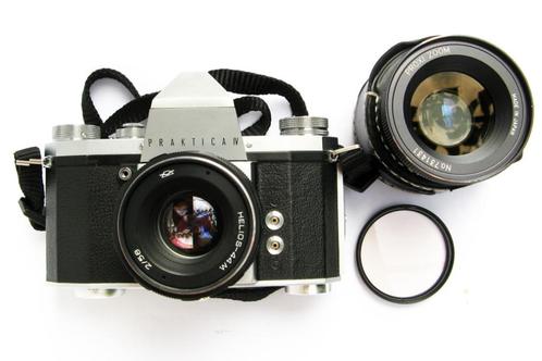 Mooie Praktica IV met helios 58mm en close-up lens., Audio, Tv en Foto, Fotocamera's Analoog, Gebruikt, Spiegelreflex, Overige Merken