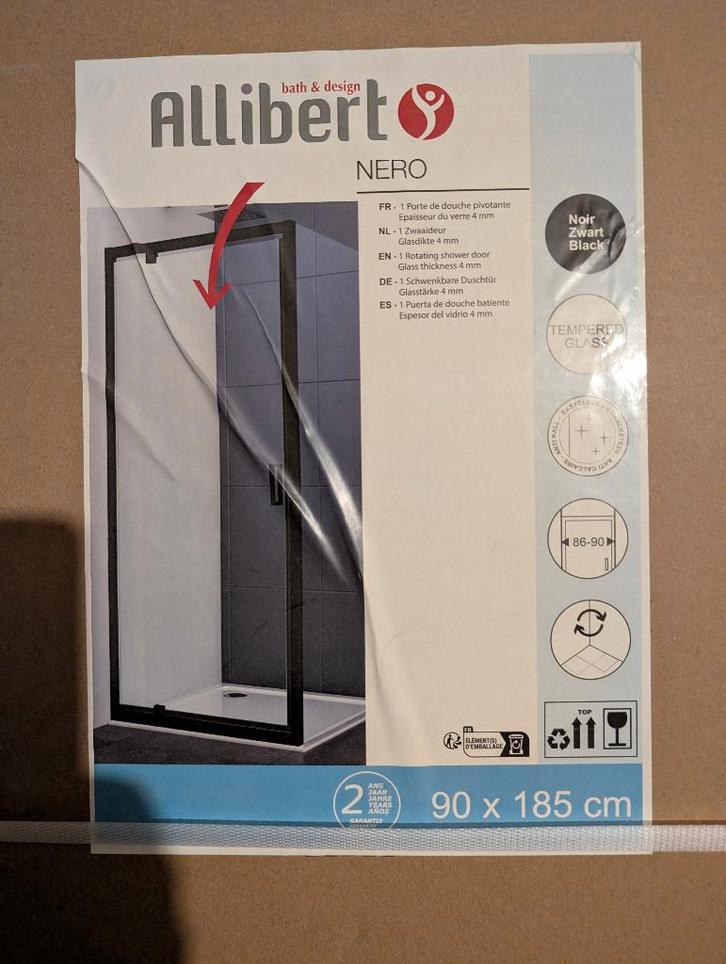 Douchedeur Allibert Nero matzwart 90x195cm, Doe-het-zelf en Bouw, Sanitair, Nieuw, Overige typen, Ophalen