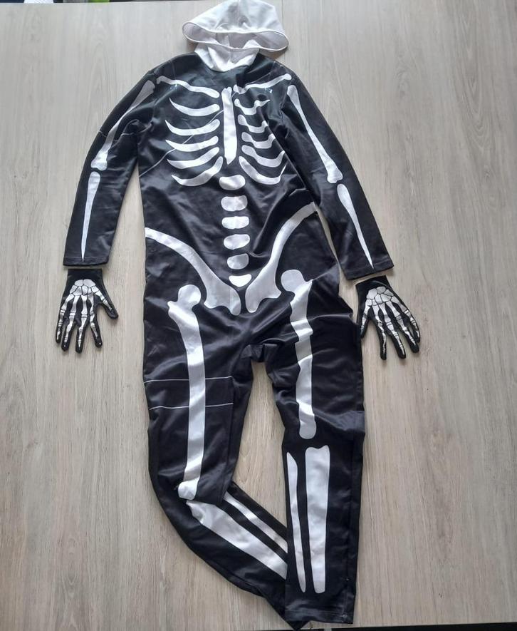 kostuum skelet, Kinderen en Baby's, Carnavalskleding en Verkleedspullen, Zo goed als nieuw, Jongen of Meisje, 158 t/m 164, Ophalen of Verzenden