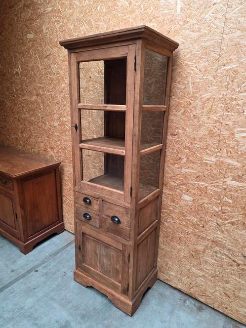 Prachtige vitrinekast/buffetkast in massief teak hout, Huis en Inrichting, Kasten | Boekenkasten, Zo goed als nieuw, Glas, Ophalen