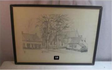 Mooie Tekening 'Centrum van het Dorpje' - Jef wouters beschikbaar voor biedingen