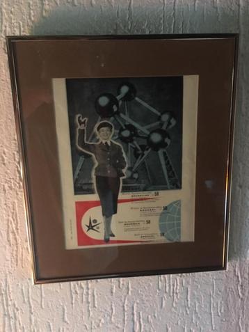 expo 58 ATOMIUM strooifolder in hoogwaardige lijst  beschikbaar voor biedingen