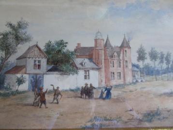 Rare Aquarelle ancienne signée du Château de David Tenier ch beschikbaar voor biedingen